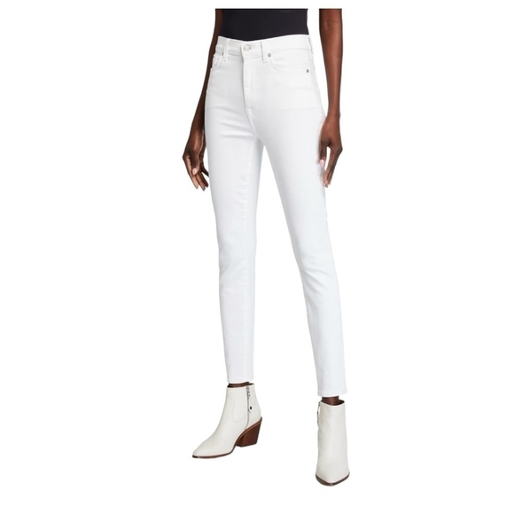 Women's Jeans White Cotton Jeans 7 For All Mankind Jeans High Waist Ankle Jeans - Picture 3 of 9
